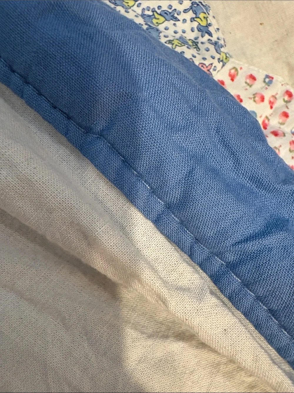 Handmade White and Blue Patchwork Quilt